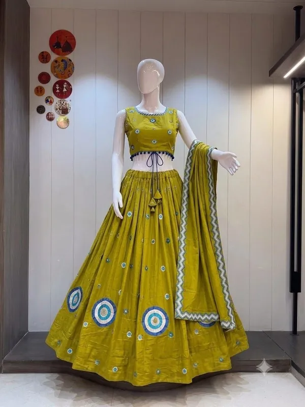Mustard_Printed_Lehenga_Choli_Set_For_Women