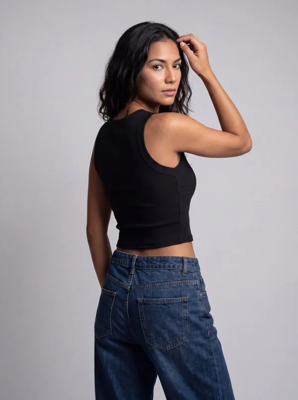 Black_Ribbed_Fitted_Crop_Top_For_Women