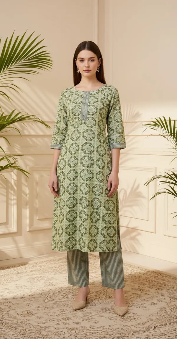 Green_Printed_Straight_Kurta_Set_For_Women