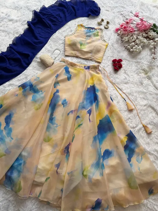 Multicolor_Flared_Lehenga_Set_For_Girls
