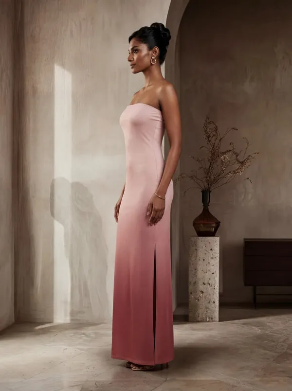 Pink_Strapless_Fitted_Maxi_Dress_For_Women