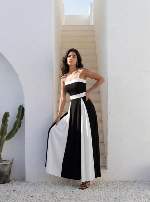 Black_And_White_Color_Block_Maxi_Dress_For_Women