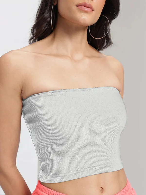 White_Ribbed_Knit_Bandeau_Crop_Top_For_Women