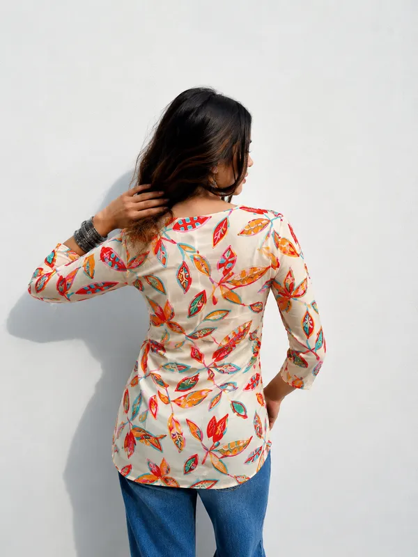 Beige_Printed_Regular_Fit_Top_For_Women