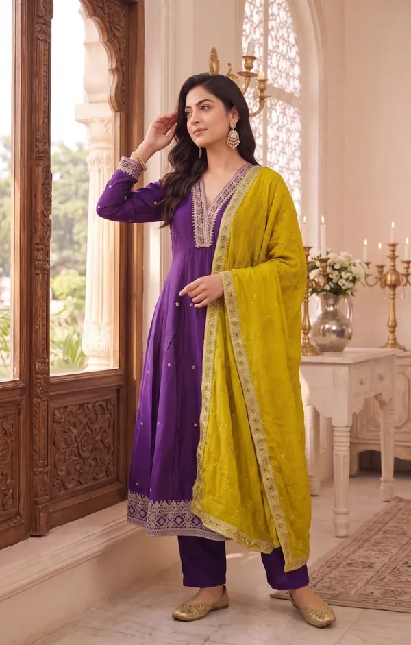 Purple_Embroidered_Anarkali_Suit_Set_For_Women