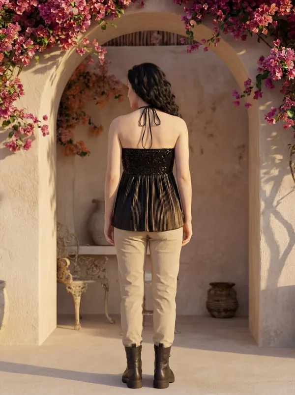 Black_Sequin_Pleated_Camisole_Top_For_Women