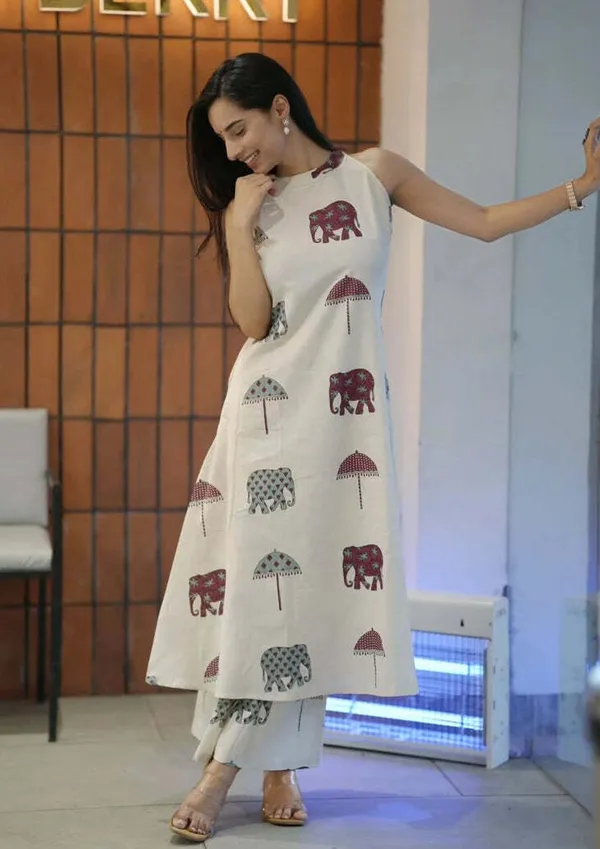 White_Printed_Flared_Kurta_Set_For_Women