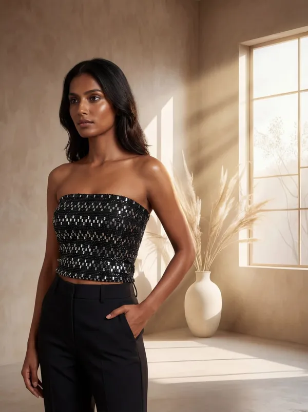 Black_Sequin_Strapless_Crop_Top_For_Women