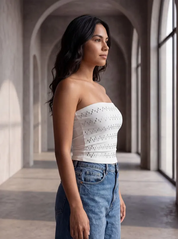 White_Embellished_Fitted_Tube_Top_For_Women