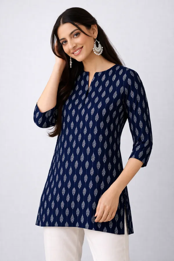 Navy_Printed_Straight_Kurti_For_Women