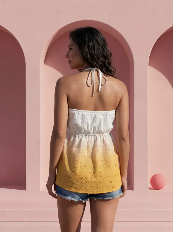 White_Yellow_Eyelet_Halter_Top_For_Women