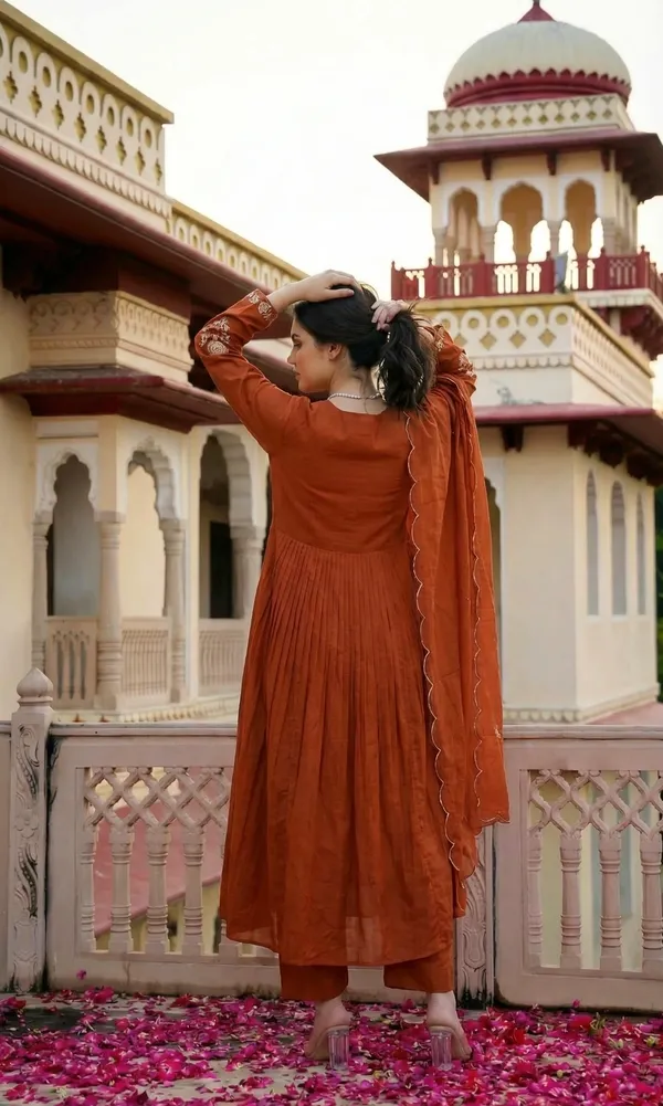 Rust_Embroidered_Anarkali_Kurta_Set_For_Women