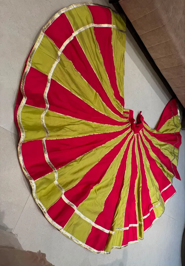 Red_And_Olive_Green_Flared_Lehenga_Skirt_For_Women