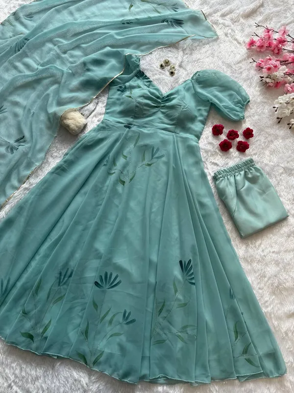 Teal_Printed_Anarkali_Suit_Set_For_Women