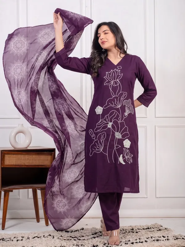 Purple_Printed_Kurta_Set_For_Women