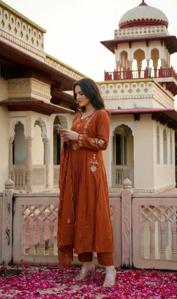 Rust_Embroidered_Anarkali_Kurta_Set_For_Women