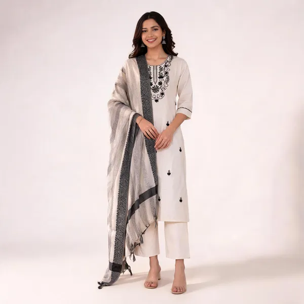 White_Embroidered_Kurta_Set_For_Women