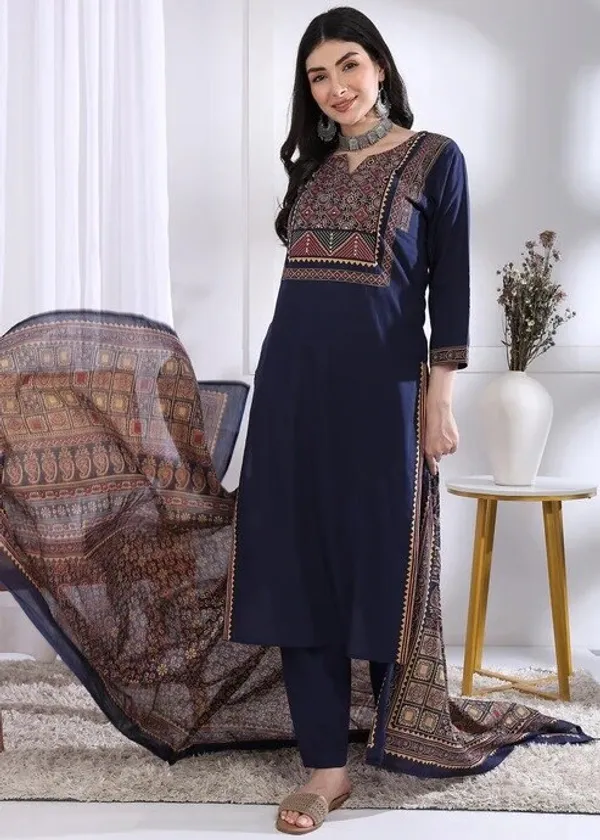 Navy_Straight_Kurta_Set_For_Women