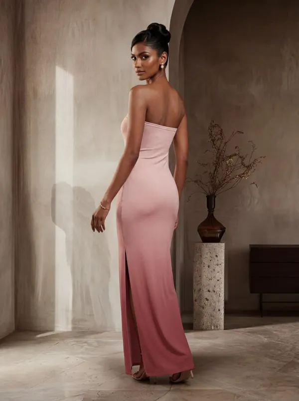 Pink_Strapless_Fitted_Maxi_Dress_For_Women