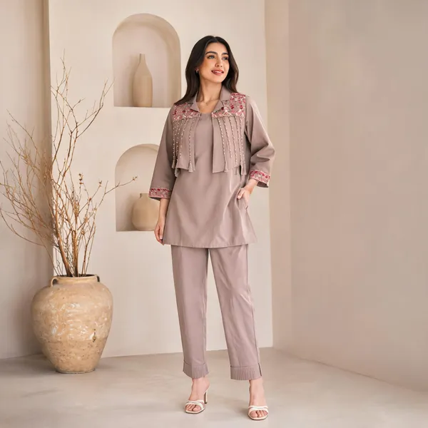 Taupe_Embroidered_Kurta_Pant_Set_For_Women