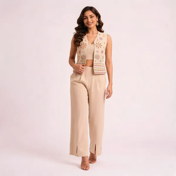 Beige_Embroidered_Three_Piece_Set_For_Women