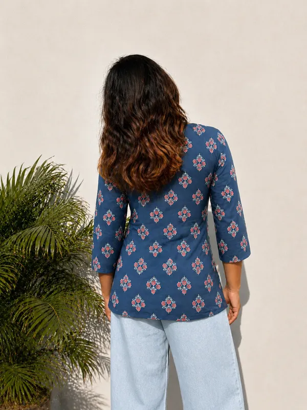 Blue_Printed_Straight_Fit_Top_For_Women