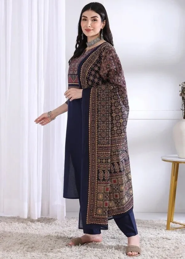 Navy_Straight_Kurta_Set_For_Women