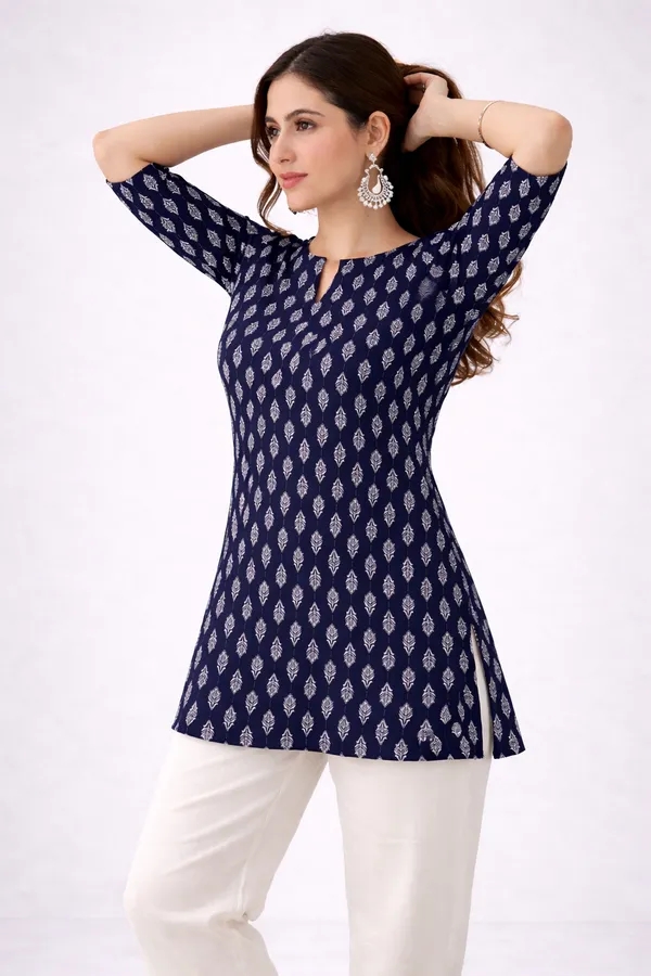 Navy_Printed_Straight_Kurti_For_Women