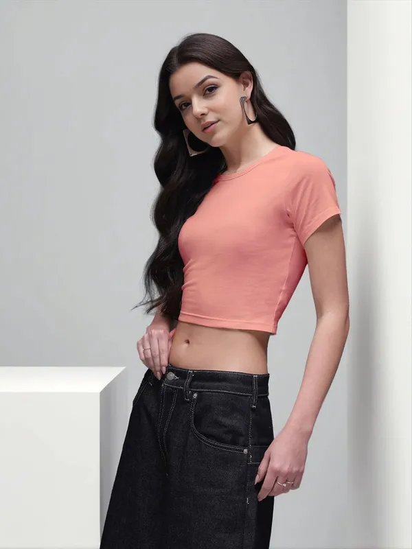 Coral_Fitted_Crop_Top_For_Women