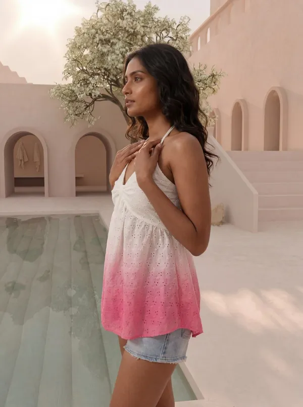 White_Pink_Eyelet_Halter_Top_For_Women