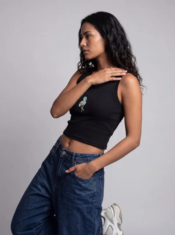 Black_Ribbed_Fitted_Crop_Top_For_Women