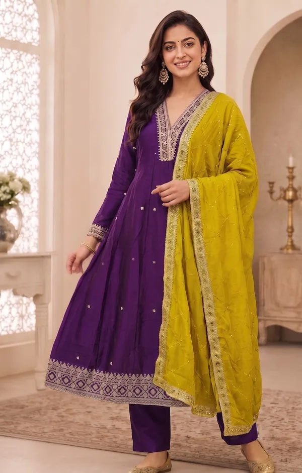 Purple_Embroidered_Anarkali_Suit_Set_For_Women