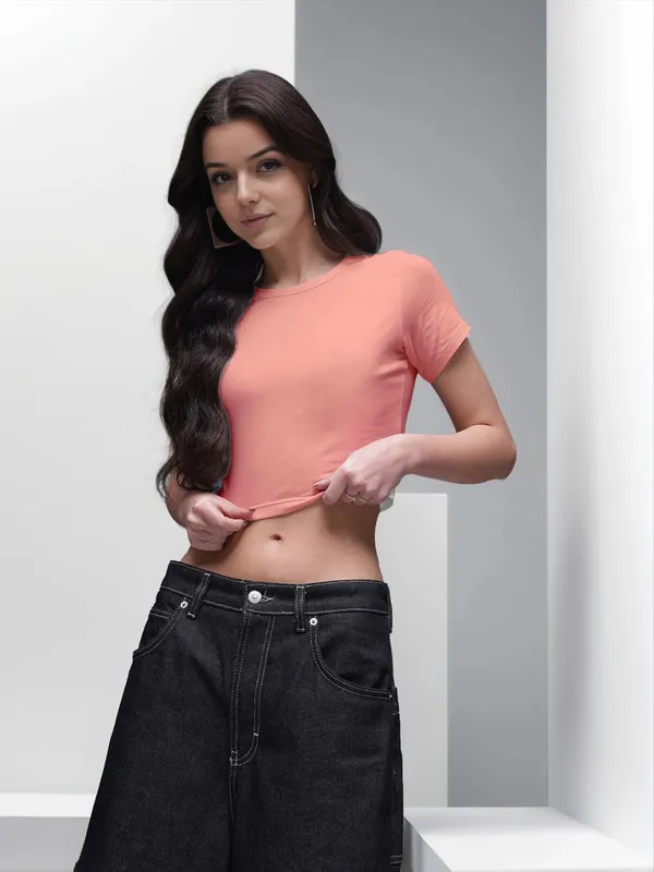 Coral_Fitted_Crop_Top_For_Women