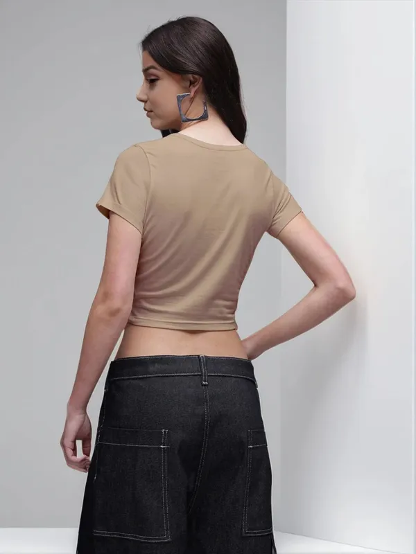 Beige_Fitted_Crop_T-Shirt_For_Women