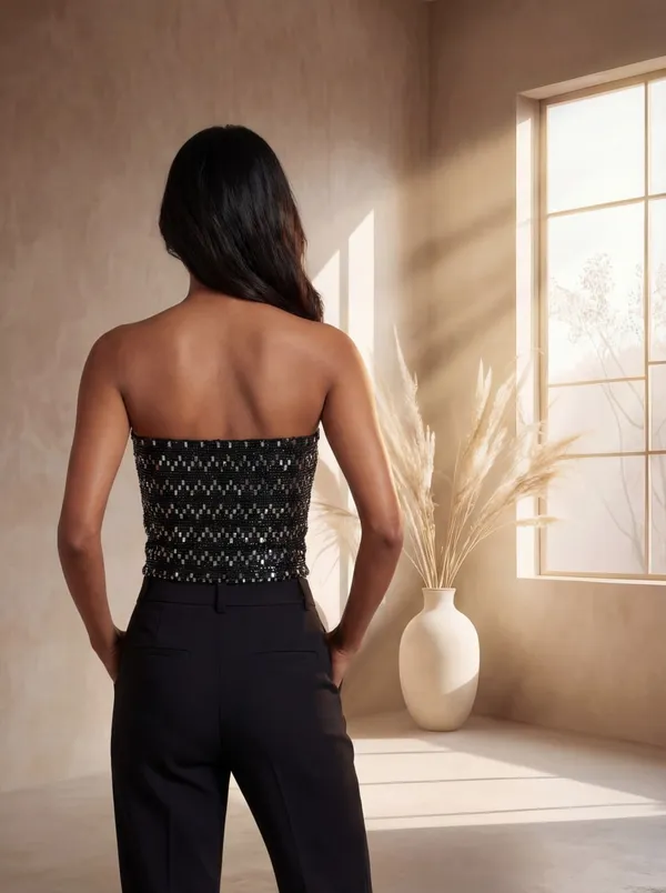 Black_Sequin_Strapless_Crop_Top_For_Women