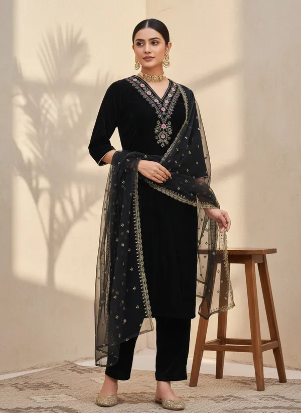 Black_Velvet_Straight_Kurta_Set_For_Women