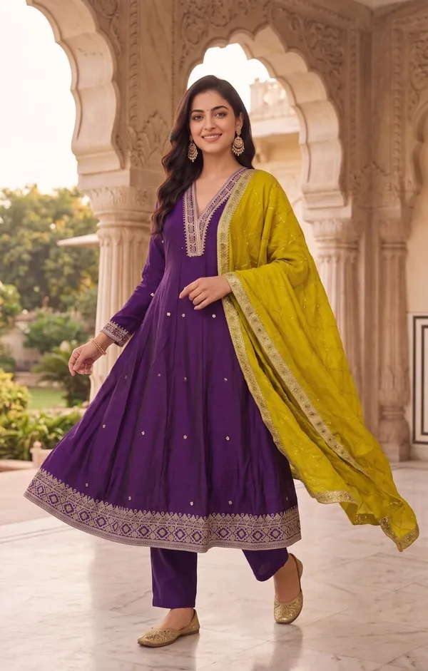 Purple_Embroidered_Anarkali_Suit_Set_For_Women