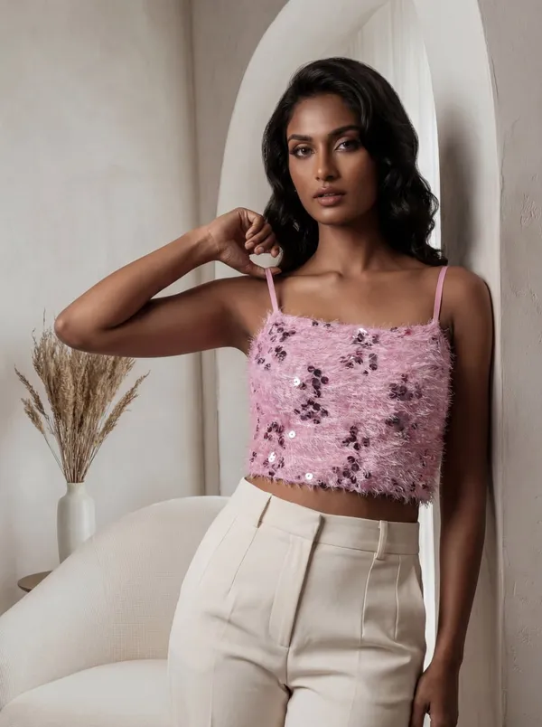 Pink_Sequin_Slim_Fit_Crop_Top_For_Women