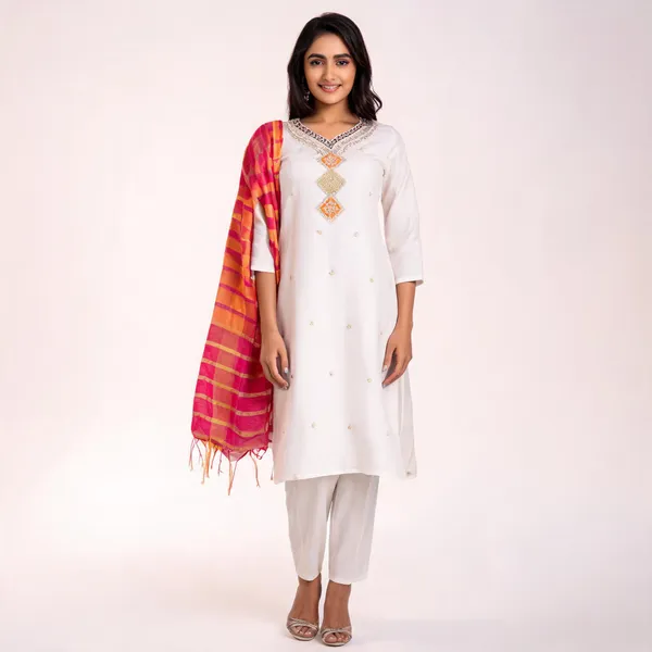 Pink_Checked_Kurta_Set_With_Dupatta_For_Women