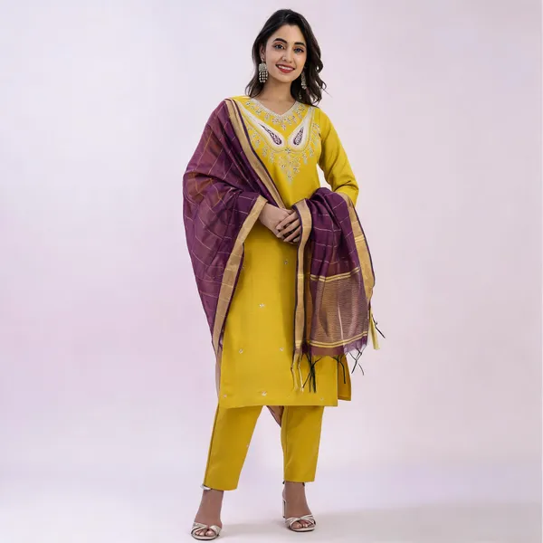 Yellow_Embroidered_Kurta_Set_For_Women