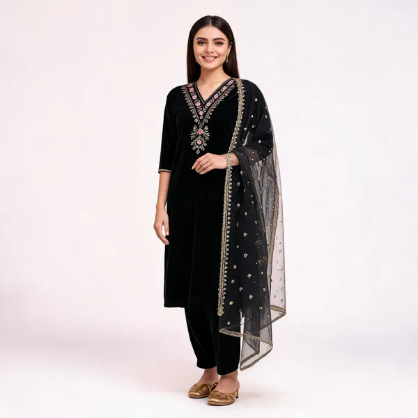 Black_Velvet_Straight_Kurta_Set_For_Women