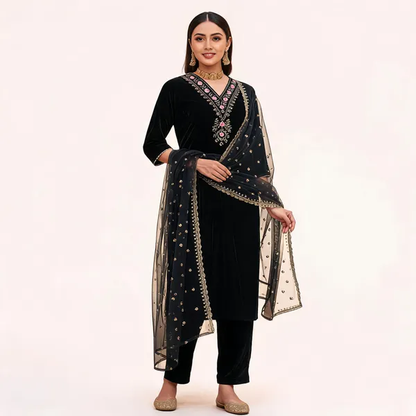Black_Velvet_Straight_Kurta_Set_For_Women