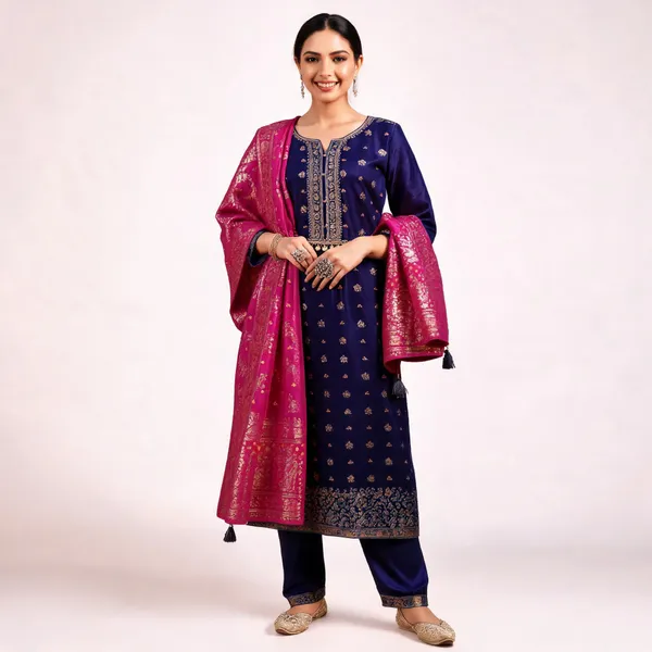 Blue_Embroidered_Straight_Kurta_Set_For_Women