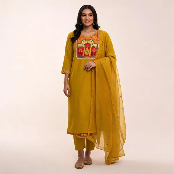 Mustard_Straight_Kurta_Set_For_Women