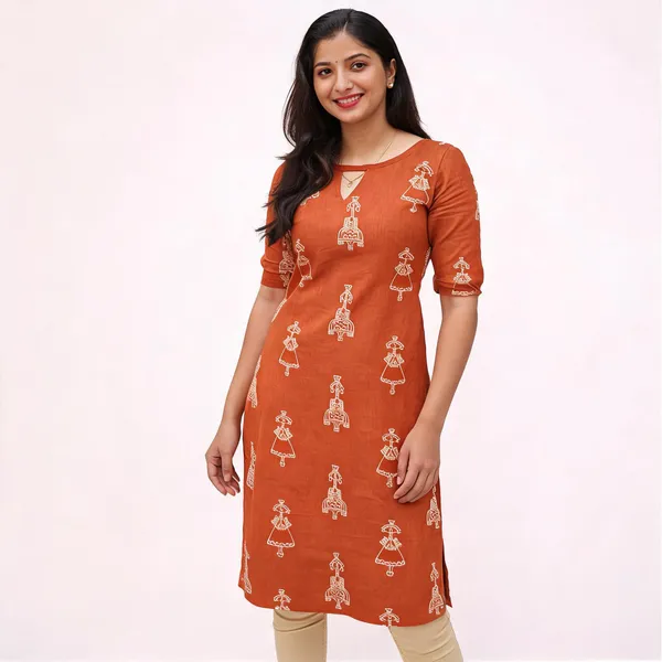 Orange_Straight_Printed_Kurta_For_Women