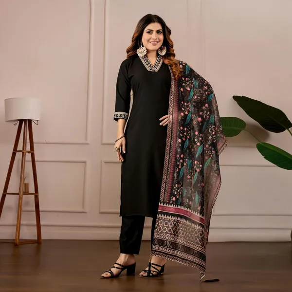 Black_Straight_Kurta_Set_With_Printed_Dupatta_For_Women