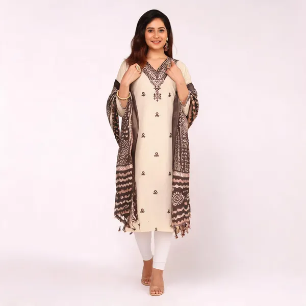 Cream_Ethnic_Straight_Kurta_With_Dupatta_For_Women