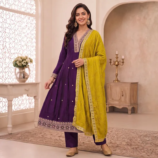 Purple_Embroidered_Anarkali_Suit_Set_For_Women