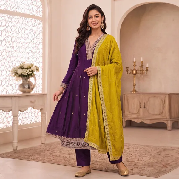 Purple_Embroidered_Anarkali_Suit_Set_For_Women