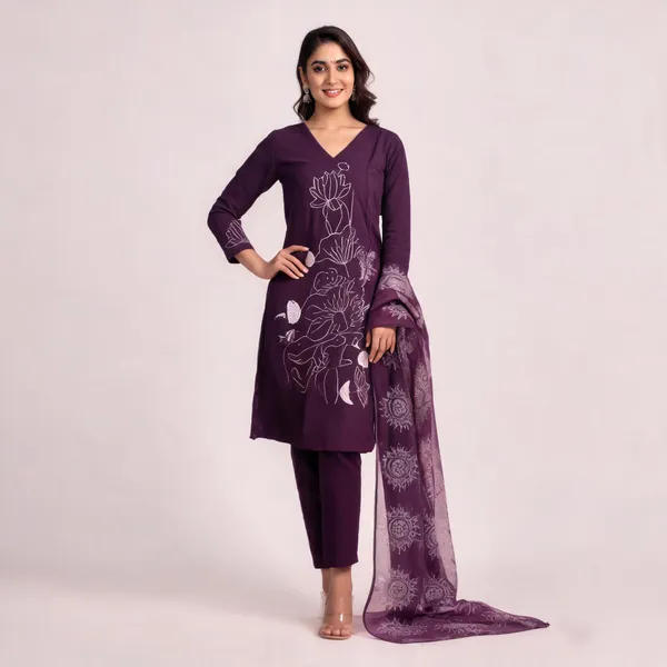 Purple_Printed_Kurta_Set_For_Women